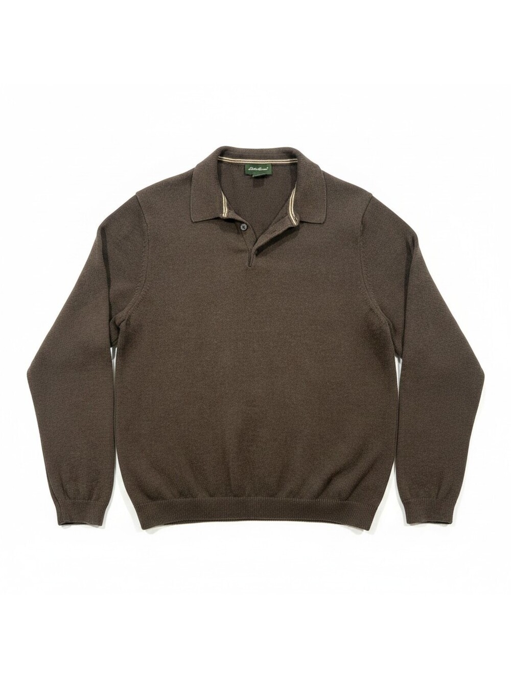 Eddie Bauer Sweater Mens L Brown Cotton Nylon Collared Pullover Knit